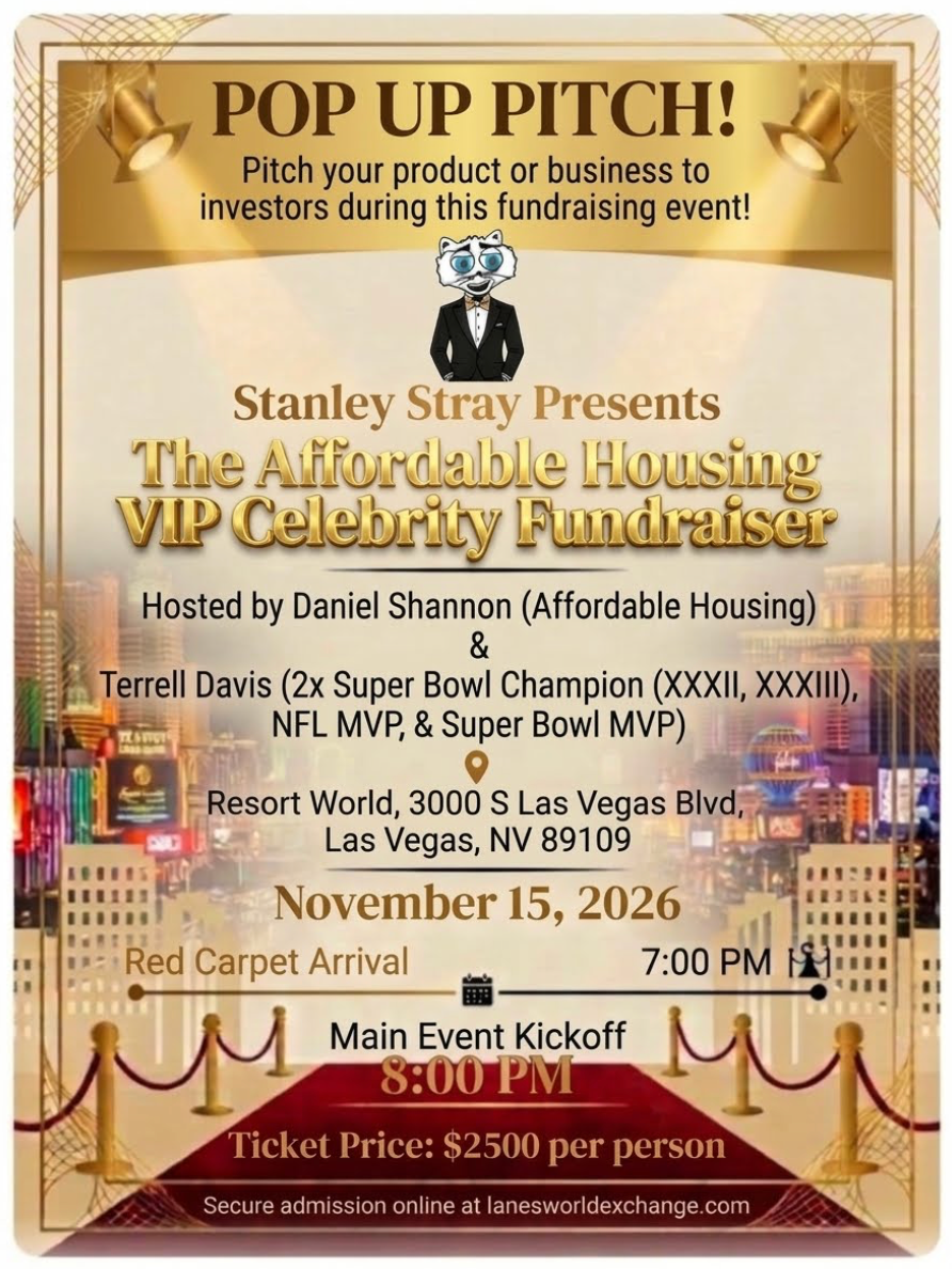 Pop Up Pitch — The Affordable Housing VIP Celebrity Fundraiser flyer